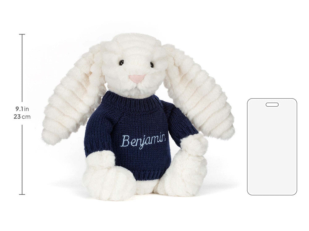 Bashful Luxe Bunny Nimbus with Personalised Navy Jumper