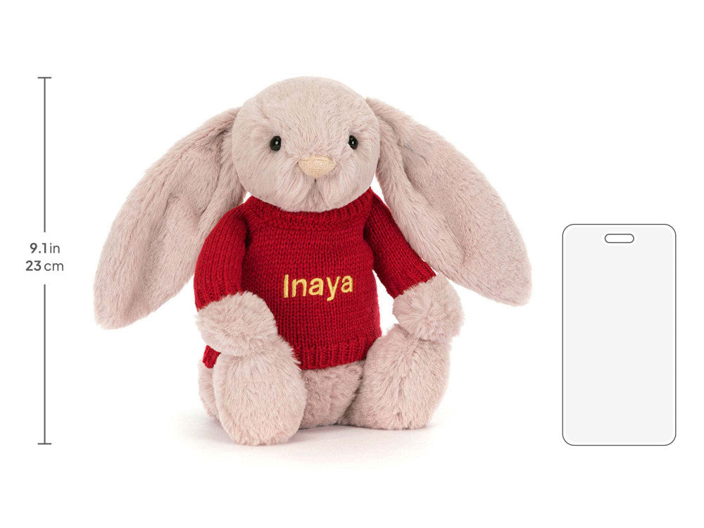 Bashful Luxe Bunny Rosa with Personalised Red Jumper