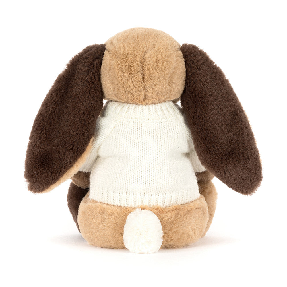 Bashful Patchwork Brown Bunny with Personalised Cream Jumper