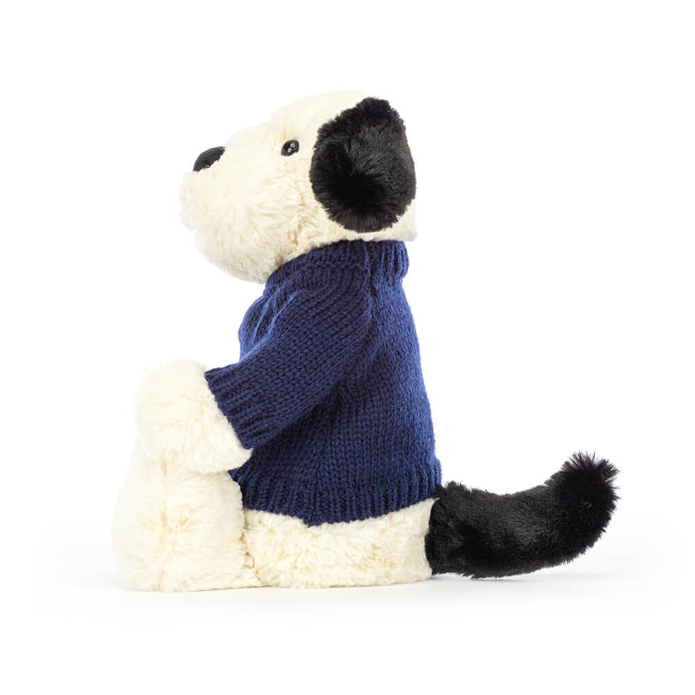 Bashful Black & Cream Puppy with Personalised Navy Jumper