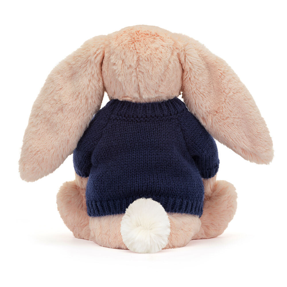 Bashful Blush Bunny with Personalised Navy Jumper