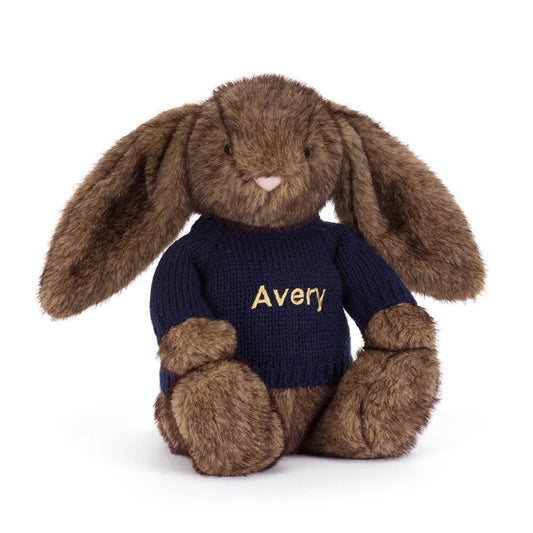 Hoppleston Luxe Bunny with Personalised Navy Jumper