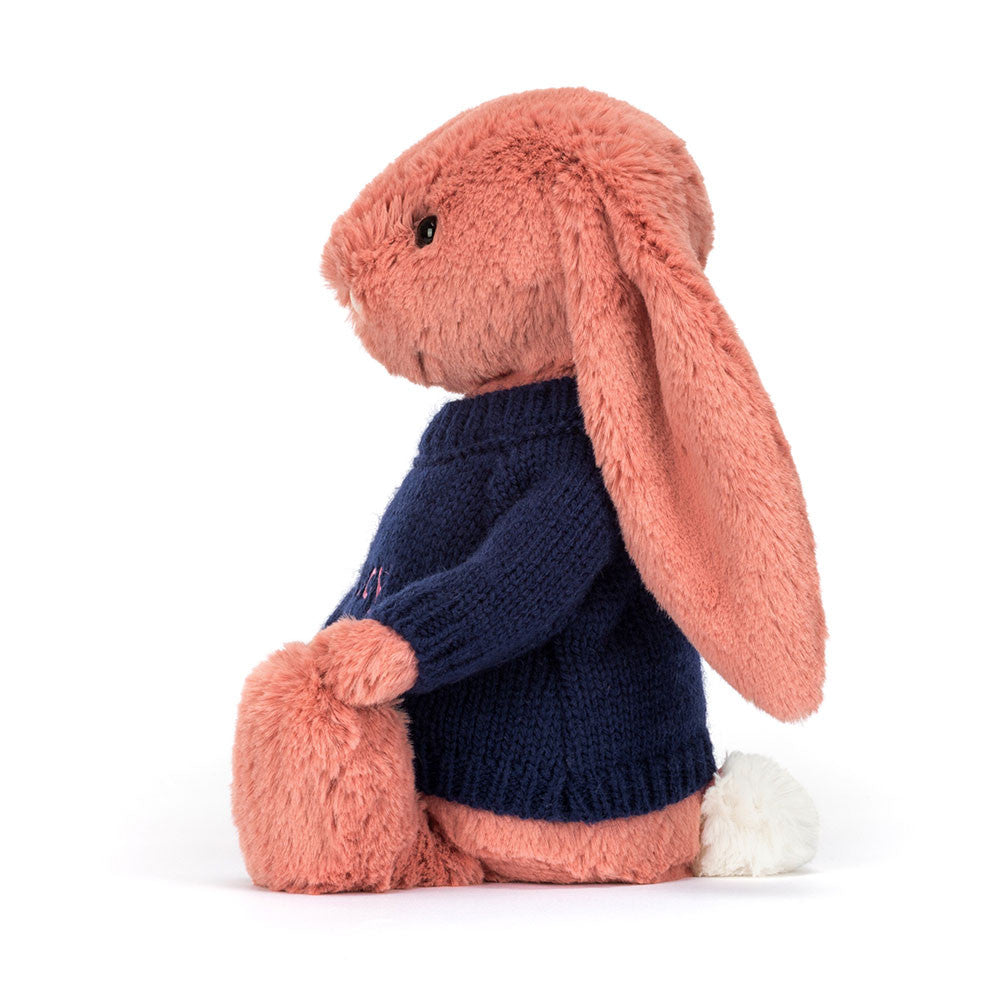 Bashful Sorrel Bunny with Personalised Navy Jumper