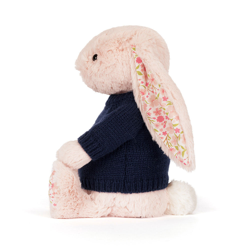 Blossom Blush Bunny 'Cherry' with Personalised Navy Jumper