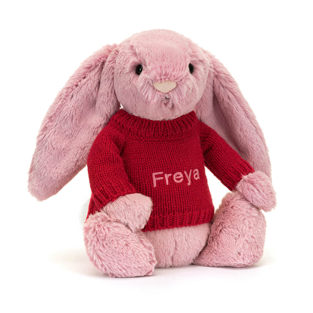 Bashful Tulip Pink Bunny with Personalised Red Jumper