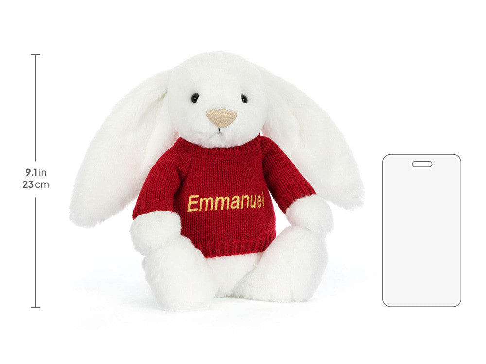 Bashful Luxe Bunny Luna with Personalised Red Jumper
