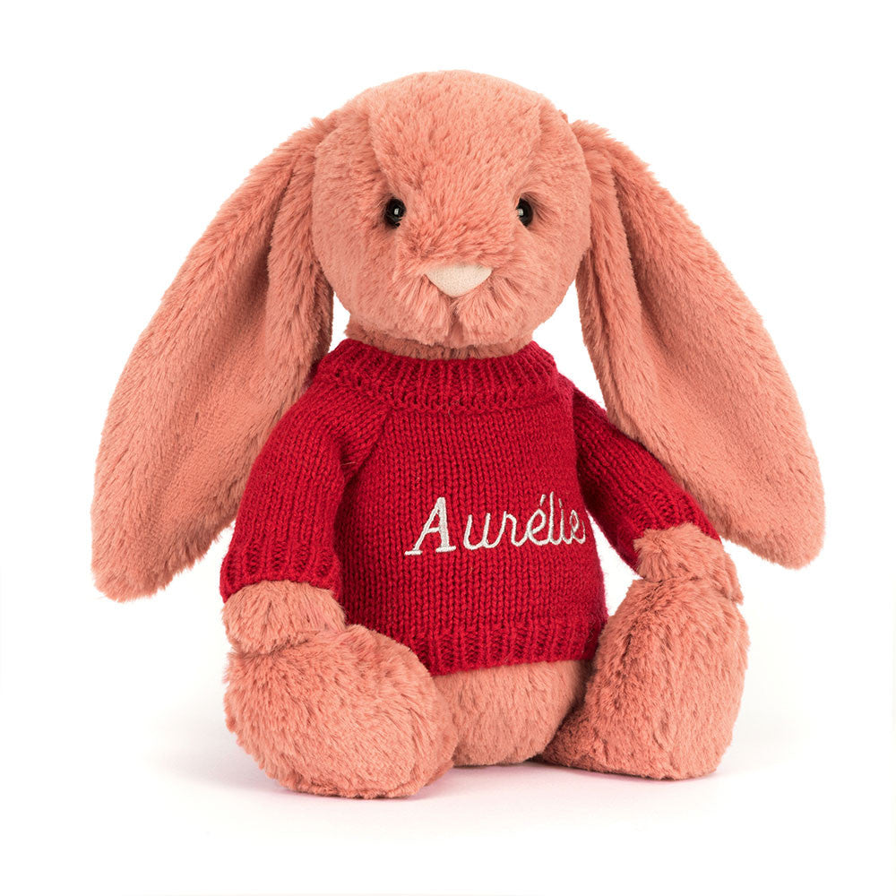 Bashful Sorrel Bunny with Personalised Red Jumper
