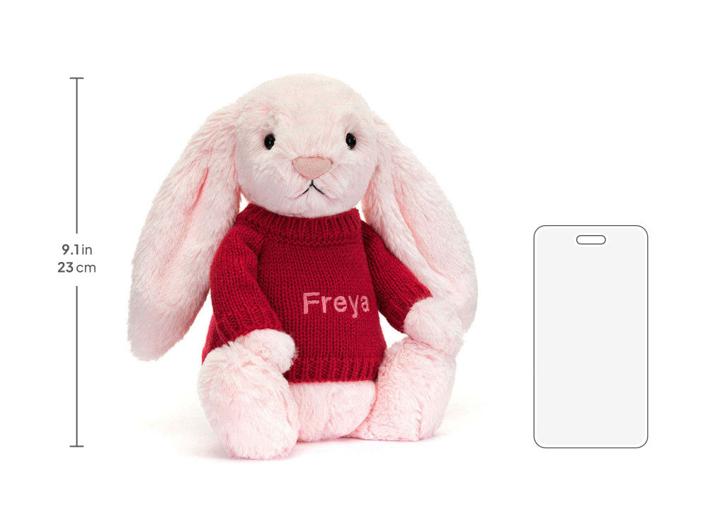 Bashful Pink Bunny with Personalised Red Jumper