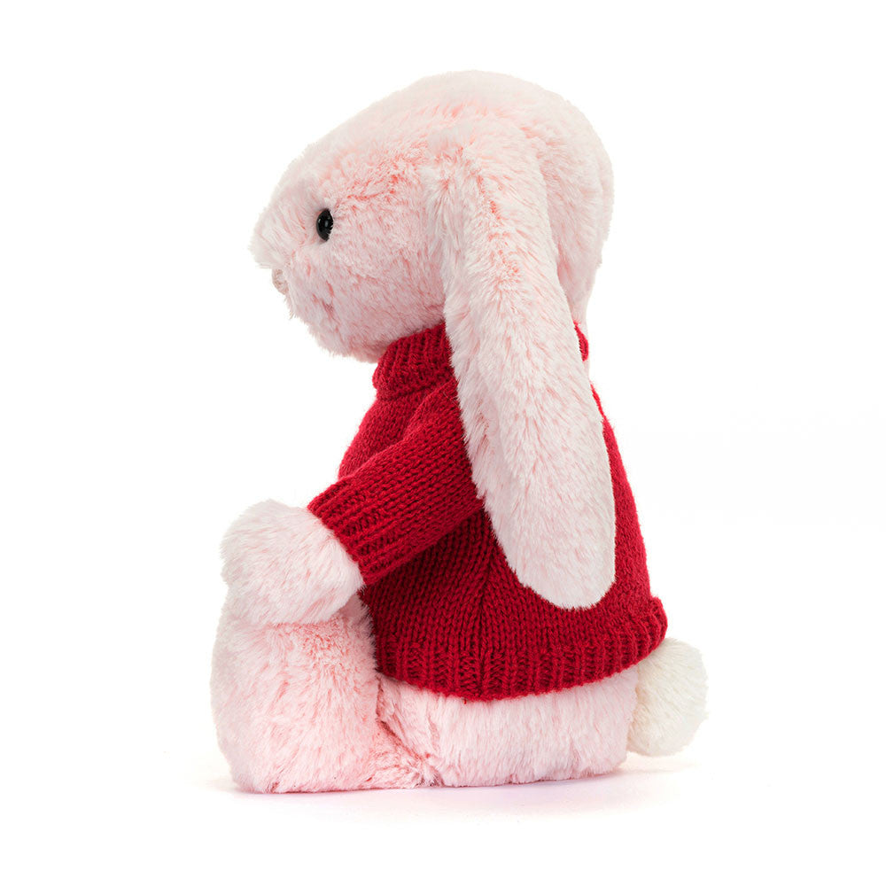 Bashful Pink Bunny with Personalised Red Jumper