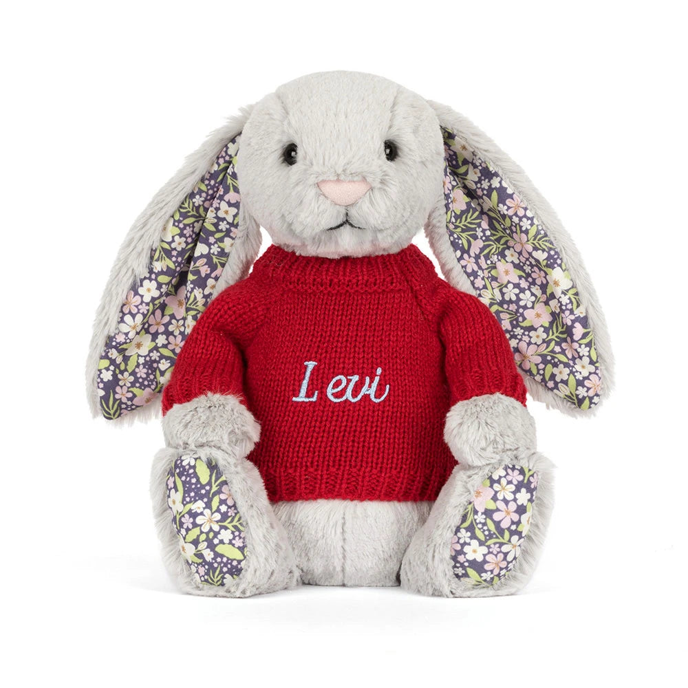 Blossom Silver Bunny 'Bloom' with Personalised Red Jumper